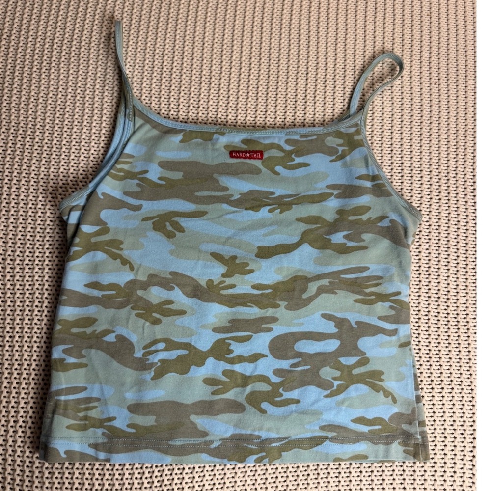 Hard Tail Forever Womens Camo Cami Tank Top Blue Green Camouflage Large